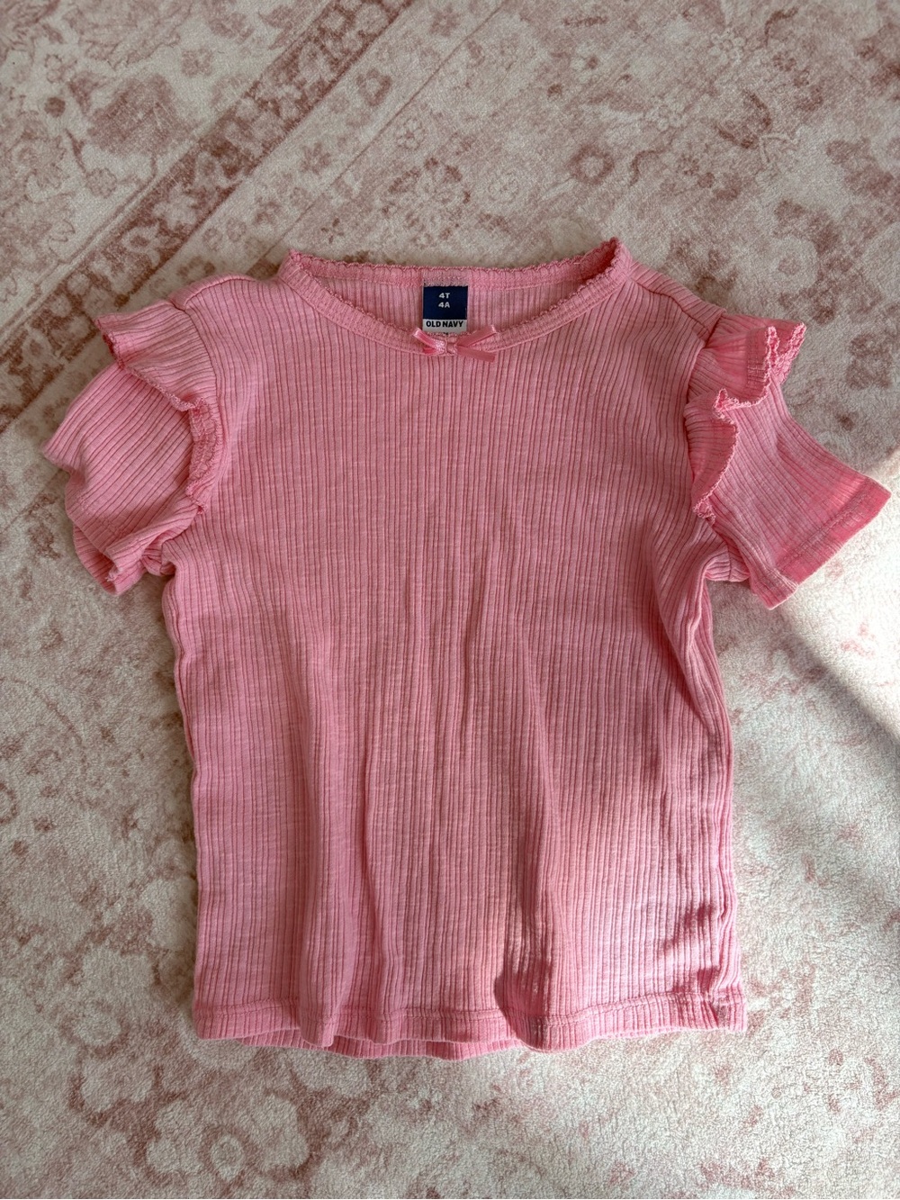 Old Navy Pink Ribbed Short-Sleeve Top with Ruffle Sleeves